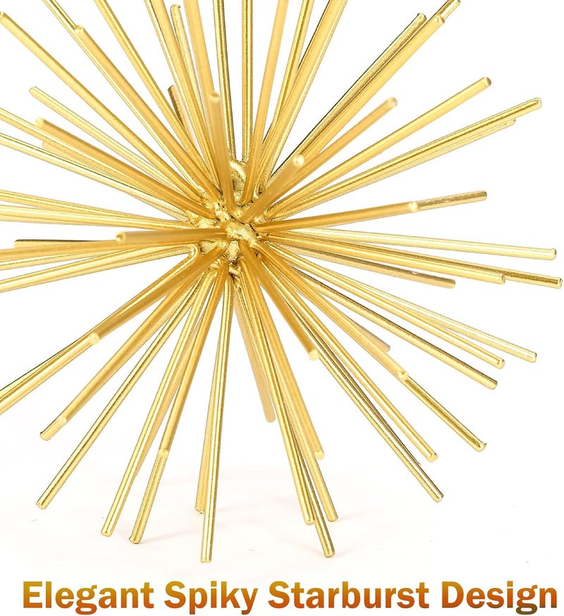 Mocome Metal Decorative Starburst Ball, 6 Inch Gold Sphere Decor, Spiky Star Burst Tabletop Sculpture, Mid-Century Modern Metal Spike Ball for Home, Living Room, Office & Shelf Decor - Image 5